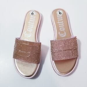 Juicy Couture YUMMY Rhinestones Embellished Rose Gold Slip On Slides